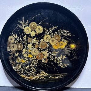 Black and Gold Floral Decorative Tray